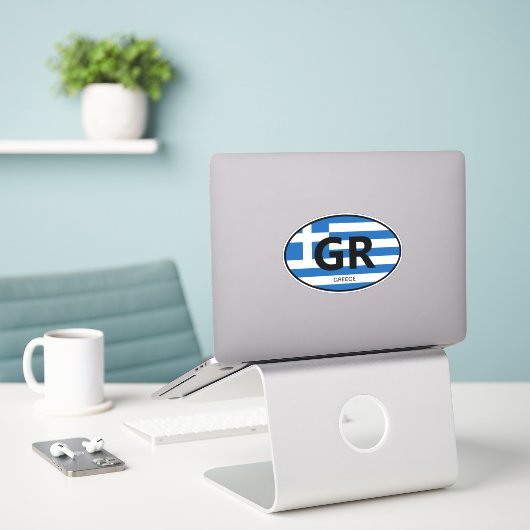Oval griechische Flagge Vinyl Aufkleber für Auto u (Laptop auf Schreibtisch)