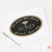 Oval Heraldic Bee Gold Border Black Honey Label Ovaler Aufkleber (Umschlag)
