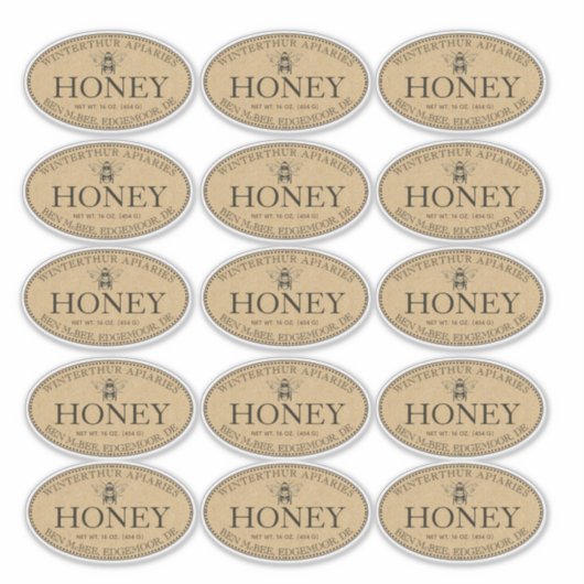 Oval Honey Label 2.25" x 3.8", kundenspezifisch ge (Vorderseite)