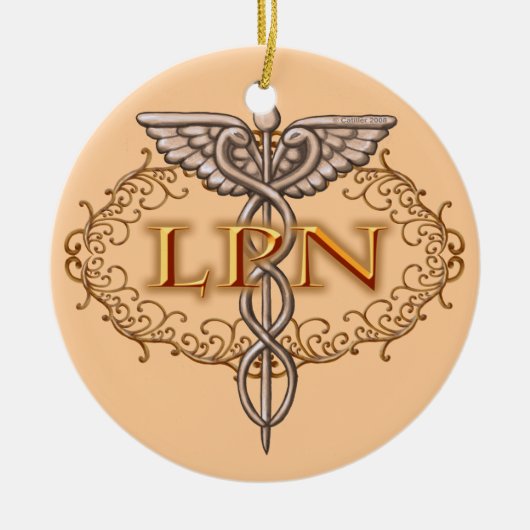 Oval Kupfer Caduceus LPN Nurse Keramikornament (Vorne)