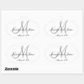 Oval-Label für graues weißes Monogramm Ovaler Aufkleber (Blatt)