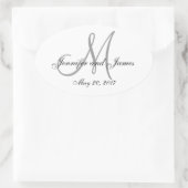 Oval-Label für graues weißes Monogramm Ovaler Aufkleber (Tasche)