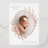 Oval Laurel | Bekanntgabe von Foil Birth Folieneinladung (Vorderseite)