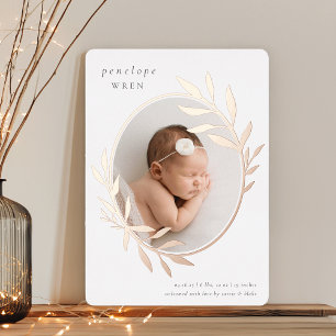 Oval Laurel   Bekanntgabe von Foil Birth Folieneinladung