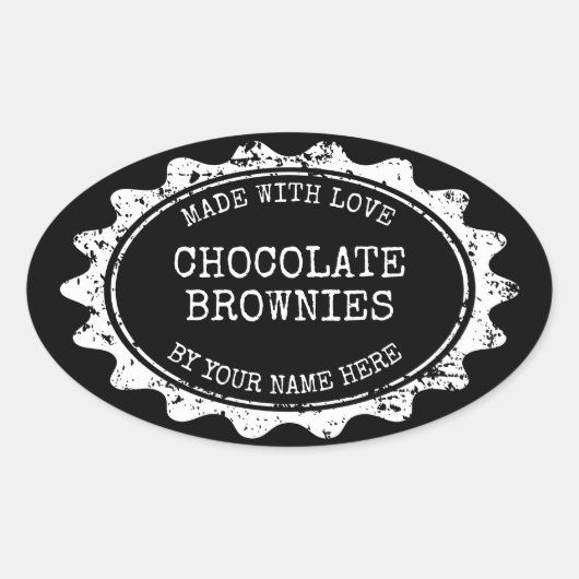 Oval Made with love stickers for homemade brownies (Vorderseite)