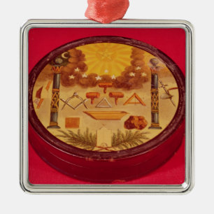 Oval malte Kasten, mit Symbolen der Freimaurerei Silbernes Ornament
