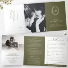 Oval monogramm Hochzeit RSVP Olivgrün weiß