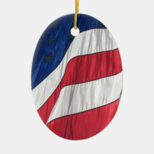Oval Ornament of American Flag Porcelain