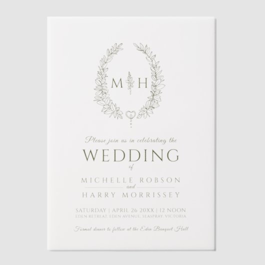 Oval-Oval-Monogramm-Hochzeit Pergament Einladungen (Vorderseite)