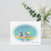 Oval Pointillism Kajak Szene Fluss Postkarten (Stehend Vorderseite)