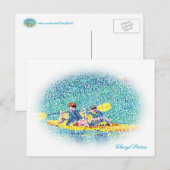 Oval Pointillism Kajak Szene Fluss Postkarten (Vorne/Hinten)