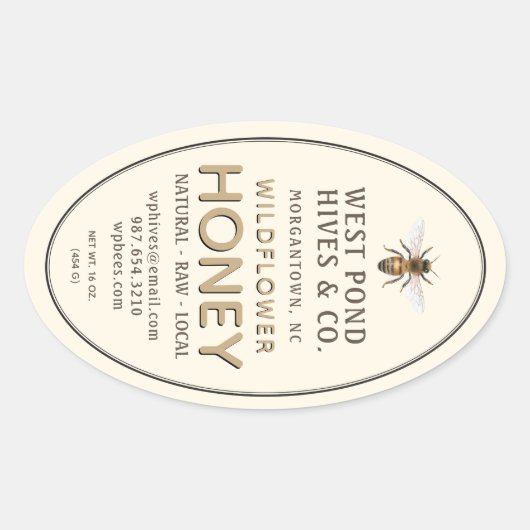 Oval Queenline Honey Jar Label mit Biene 16 & 32oz Ovaler Aufkleber (Vorderseite)