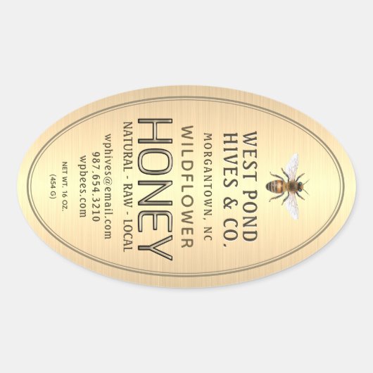 Oval Queenline Honey Jar Label mit Biene 16 & 32oz Ovaler Aufkleber (Vorderseite)