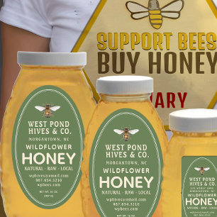 Oval Queenline Honey Jar Label mit Biene 16 & 32oz Ovaler Aufkleber