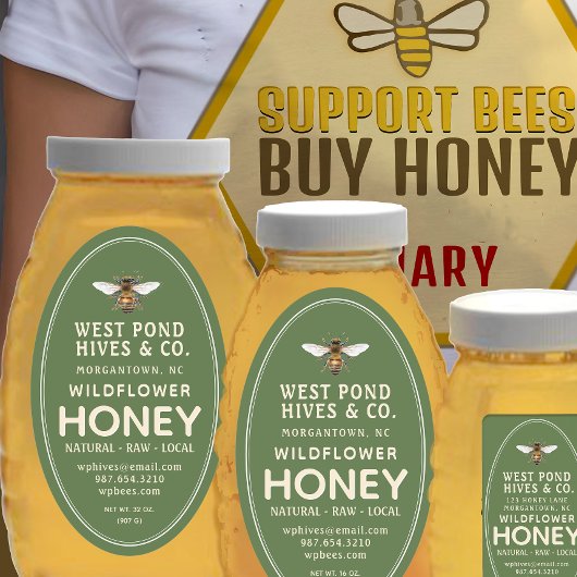 Oval Queenline Honey Jar Label mit Biene 16 & 32oz Ovaler Aufkleber