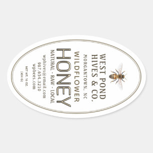 Oval Queenline Honey Jar Label mit Biene 16 & 32oz Ovaler Aufkleber