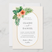 Oval-Rahmen-Hochzeit in tropischer Vegetation Einladung (Vorderseite)