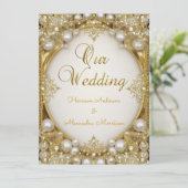 Oval Rahmen Oval Gold Beige Creme Pearls Einladung (Stehend Vorderseite)