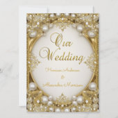 Oval Rahmen Oval Gold Beige Creme Pearls Einladung (Vorderseite)