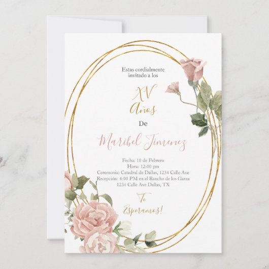 Oval Rahmen Quinceanera Einladung Spanisch (Vorderseite)