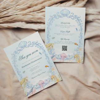Oval Rococo Sea You Soon All in One Baby Shower Einladung