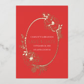 Oval Rote Modern Floral Oval Save the Date Folieneinladung (Vorderseite)