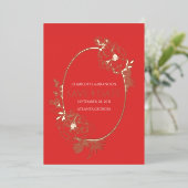 Oval Rote Modern Floral Oval Save the Date Folieneinladung (Stehend vorne)