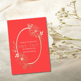 Oval Rote Modern Floral Oval Save the Date Folieneinladung