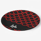 Oval rotes Schwarz Pappteller (Schrägansicht)