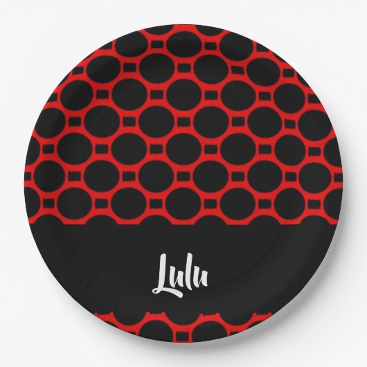 Oval rotes Schwarz Pappteller (Vorderseite)
