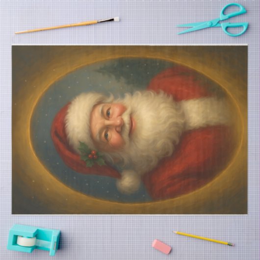 Oval Santa Christmas Portrait Decoupage Seidenpapier (Basteln)