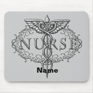 Oval Silver Caduceus Nurse Mousepad