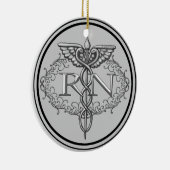 Oval Silver Caduceus RN Nurse Keramik Ornament (Rechts)