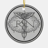 Oval Silver Caduceus RN Nurse Keramik Ornament (Vorne)