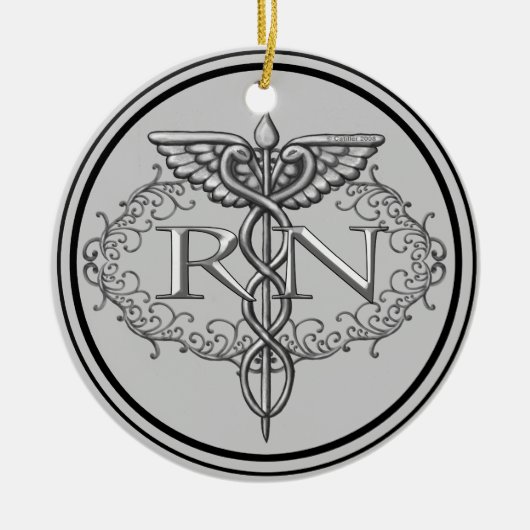 Oval Silver Caduceus RN Nurse Keramik Ornament (Vorne)