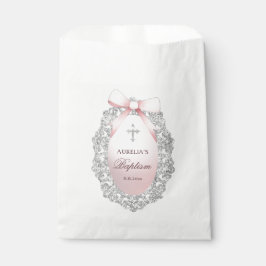 Oval Silver Glitzer Rahmen Rosa Taufe Geschenktütchen