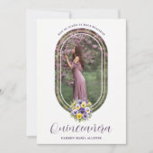 Oval Spanish Chic Floral Bouquet Photo Quinceañera Einladung (Vorderseite)