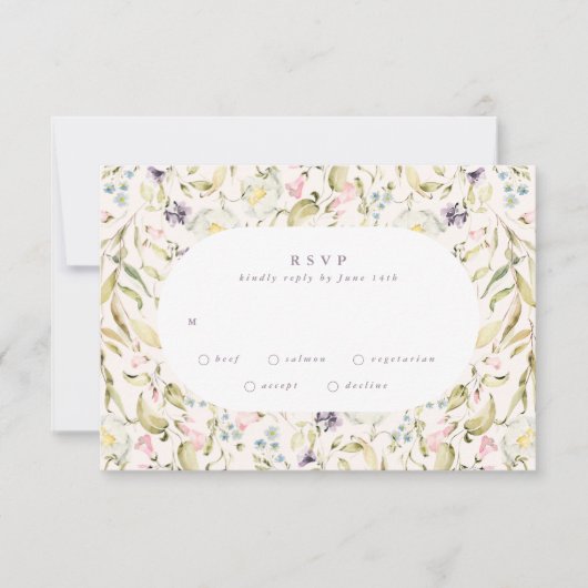 Oval Spring Boho Wildblume Pampas Wedding RSVP Karte (Vorderseite)