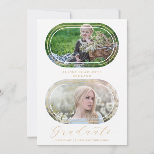 Oval Them & Now Modern 2 Photos Graduation Collage (Vorderseite)