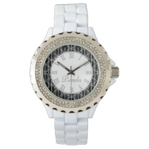 Oval verbundene gemusterte Schwarz-weiße genannte Armbanduhr