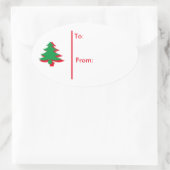 Oval Weihnachtsbaumgeschenk Tag Sticker-Red & Gree Ovaler Aufkleber (Tasche)