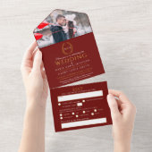 Ovale Blätter aus Hochzeitsgold, Monogramm Foto All In One Einladung (Abreißen)