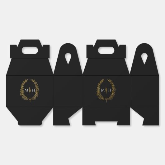 Ovale Blätter Monogramm Schwarz-weiße Goldhochzeit Geschenkschachtel (Ungeklappt)