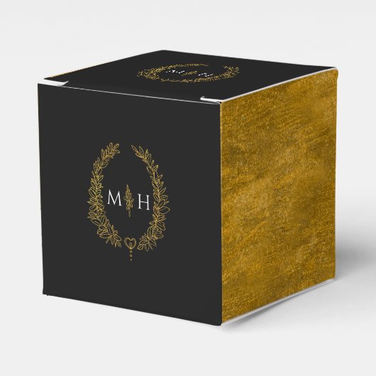 Ovale Blätter Schwarz-Gold-Hochzeit Geschenkschachtel (Vorderseite)
