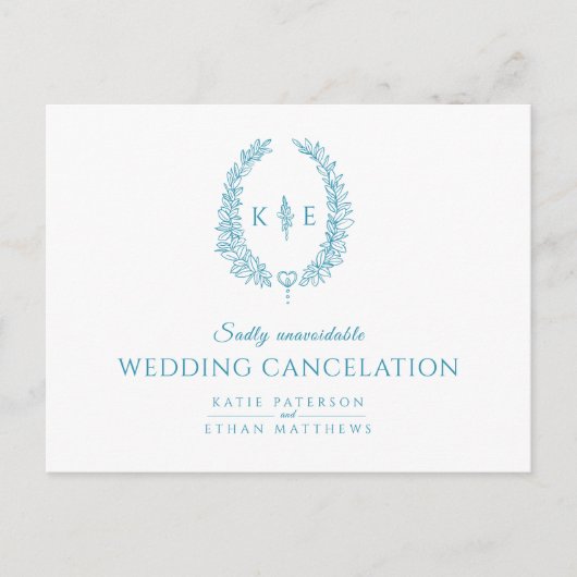 Ovale Blattwraath Monogramm Trauung Stornierung aq Ankündigungspostkarte (Vorderseite)