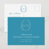 Ovale Blattwraath Monogramm Trauung Stornierung aq Ankündigungspostkarte (Vorne/Hinten)