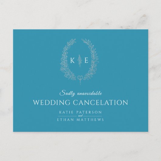 Ovale Blattwraath Monogramm Trauung Stornierung aq Ankündigungspostkarte (Vorderseite)