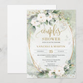 Ovale Blume Eukalyptus goldgelbe Paare Dusche Einladung (Vorne/Hinten)