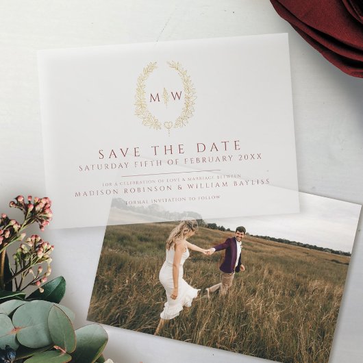 Ovale, dunkelrote Save the Date Hochzeit Pergament Einladungen