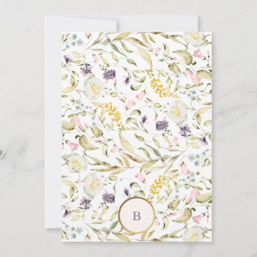 Ovale Hochzeit der Monogramm-Wildblume Einladung (Rückseite)